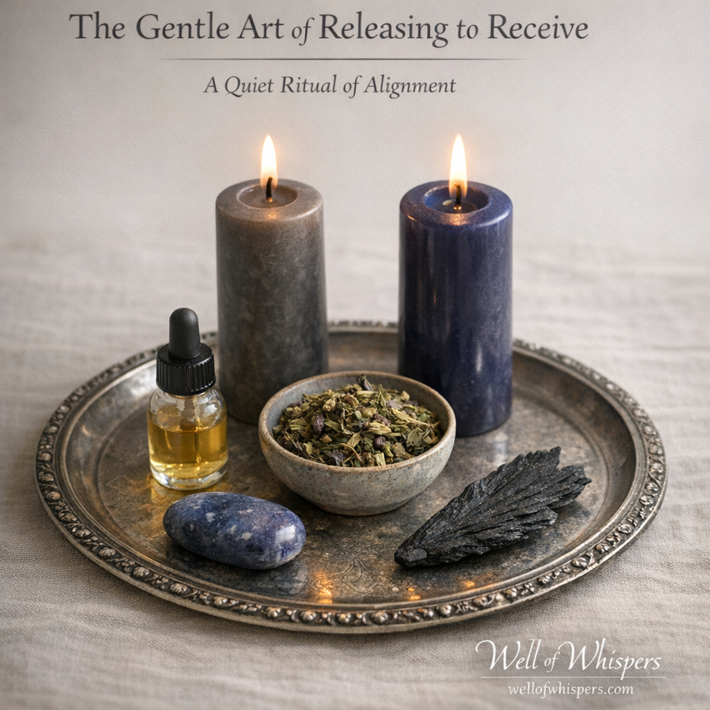 Candles, herbs, oils, and crystals ritual